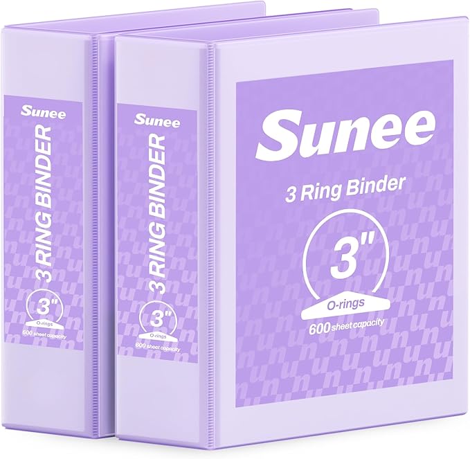 SUNEE 3 Ring Binder 1 Inch 2 Pack, Clear View Binder Three Ring PVC-Free (Fit 8.5x11 Inches) for School or Office Supplies, Purple