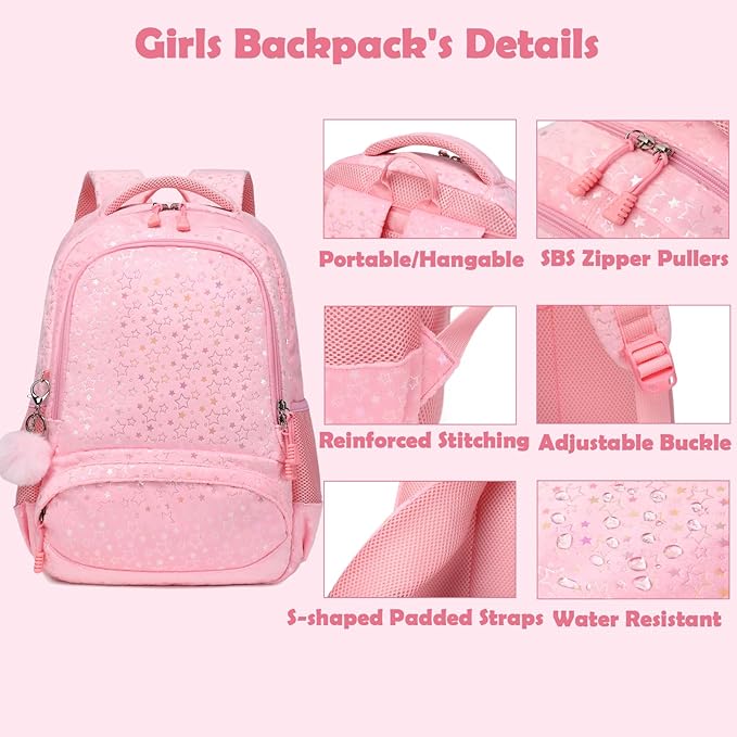 Kimwadalh School Backpack for Girls, Backpack with Lunch Box Pencil Case for Preschool Elementary High School Girls Boys
