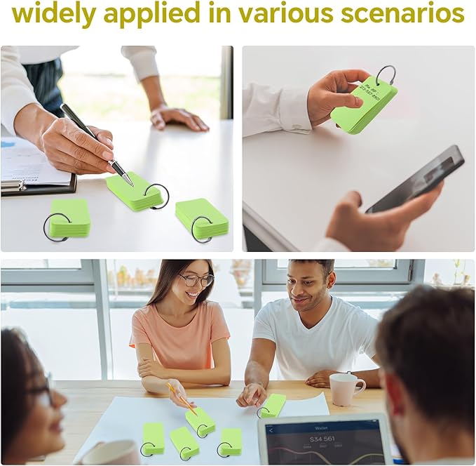 300 Pcs Index Cards with Ring, 2" x 3.5" Green Blank Flashcards for Studying, Vocabulary, Memos, Bookmark,Greetings (Green)