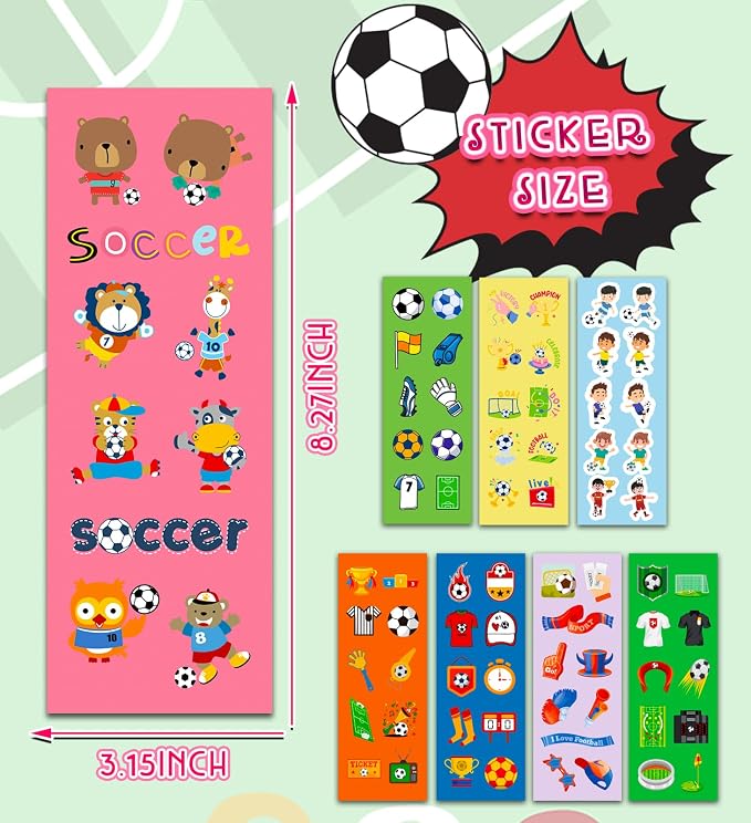 Soccer Party Favors, 400Pcs Soccer Stickers for Boys Girls Kids Teens | 40Sheets with 400 Vinyl Waterproof Soccer Stickers, Football Games Crafts Activities Goodie Bag Stuffers Gifts for Kids Teens