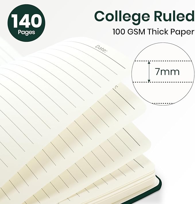 ZOTIA Lined Spiral Journal Notebook for Women, A5 College Ruled Journals for Writing, Hardcover Notebooks for Work, Note taking and Office School Supplies,140 Pages - Dark Green