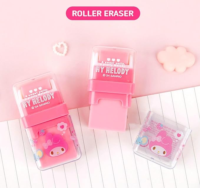 Cute Character Roller Eraser with Built-in Dust Cleaning Roller – Portable & Mess-Free Design - Pink