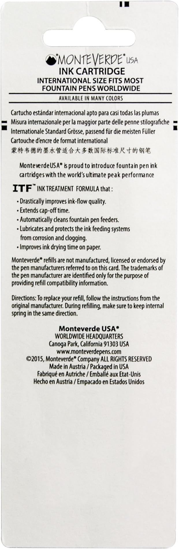 Monteverde International Size Cartridge to Fit Fountain Pens, Black, 6 per Pack (G302BK)