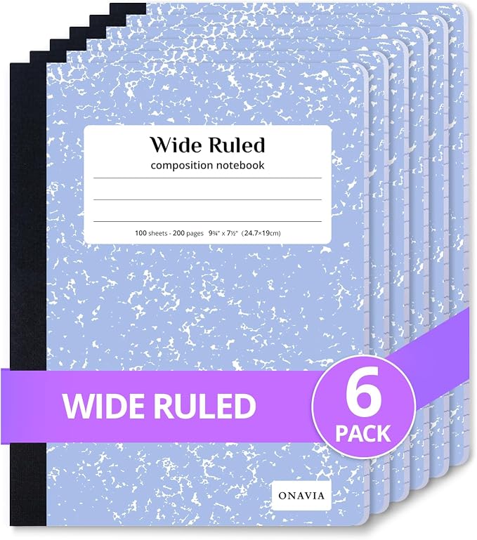 ONAVIA Composition Notebook Wide Ruled 6 Pack, 200 Pages, Cornflower