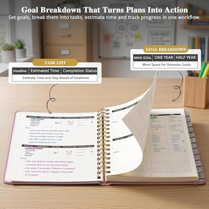 JoyCat 13-Month Academic Planner 2026-2027, June 2026 - June 2027, A5 Weekly & Monthly Planner, Hardcover Agenda with Tabs, 5 Sticker Sheets, Elastic Closure & Pocket for Teachers & Students, 6.3" x 8.5", Pink
