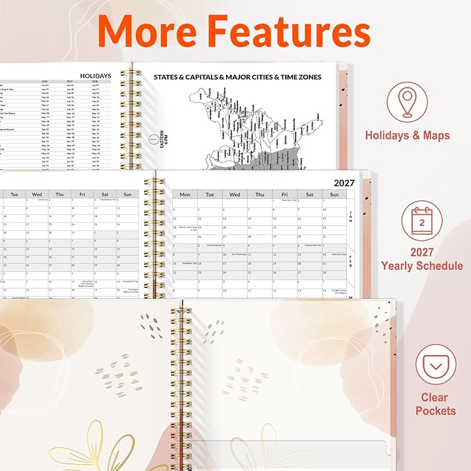 SUNEE 2026-2027 Appointment Book, Quarter-Hourly, Weekly & Monthly - from July 2026 to June 2027, 8.5"x11" Academic Planner, Flexible Cover, Note Pages, Bookmark, Spiral Binding, Abstract