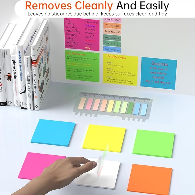 Transparent Sticky Notes with Marker, 【99.9% Transparency, Strong Adhesion,Waterproof 】 MEIGAONE 7 Pack Clear Sticky Note 3x3,Translucent Sticky Note Office,School Supplies