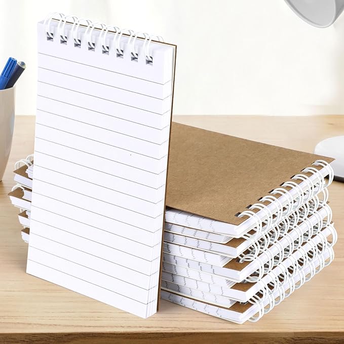Hxezoc 10 Pack Small Pocket Notebooks, 3 x 5 Inches Mini Kraft Spiral Pocket Notebook with Lined Pages Memo Pads for Kids Home Office School Classroom Decoration Supplies