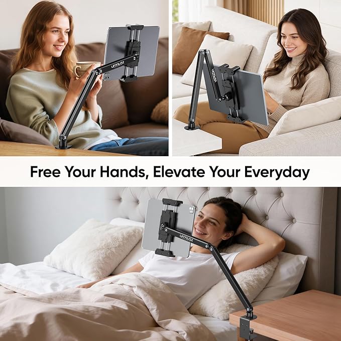 Urmust Portable Monitor Stand 15.6", iPad Stand for Desk, Portable Monitor Holder up to 18.5", Adjustable Desktop Tablet Arm Mount, Apple iPad Holder for Desk, for 4.7"-12.9" iPad Pro/Air/Mini
