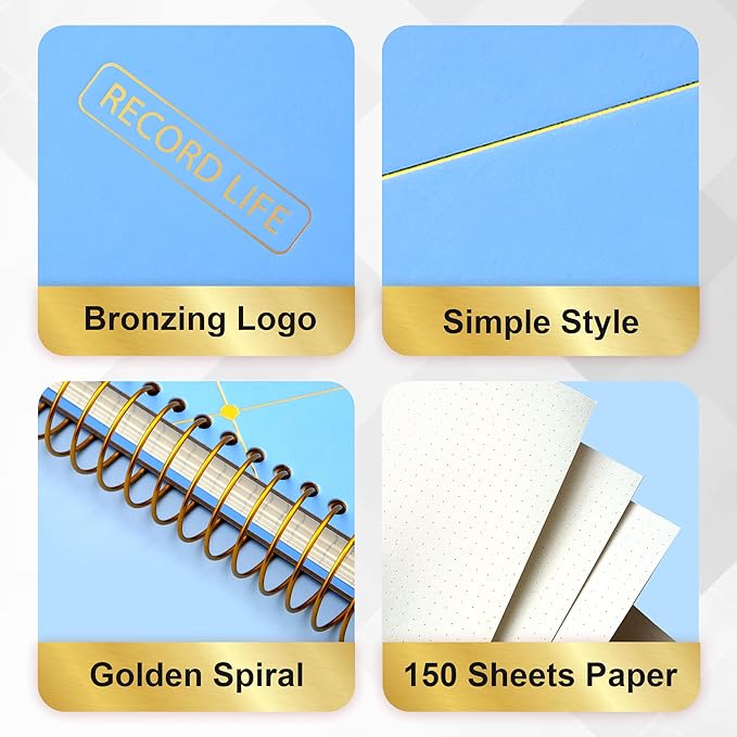 Yoment Spiral Bullet Dotted Journal Large Hardcover Spiral Notebook 8"x10" Dot Grid Notebook 300 Pages Thick Dotted Paper Wire Bound Spiral Notebooks for Office Business School,Blue