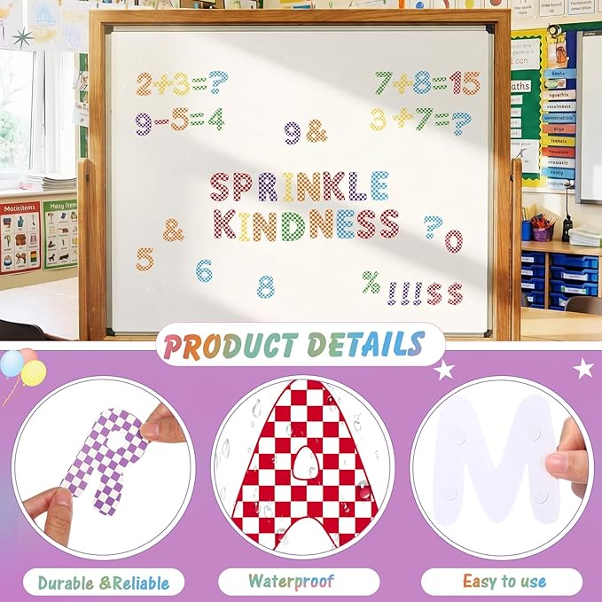 221 Pcs Checkered Notebook Bulletin Board Letters, Round Alphabet Number Punctuation Symbol Combo Letter Cutouts, Colorful Classroom Decor for Summer School Chalkboard Whiteboard Poster Wall