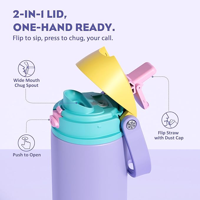 POWCAN 24 oz Insulated Water Bottle: 2-in-1 Push-Button Spout & Quick-Flip Straw, Leakproof, Cold 24Hrs, Fits Car Cup Holder, Metal Sports Water Bottle, Gift for Women, Girls, Daughter (Tangled Shine)