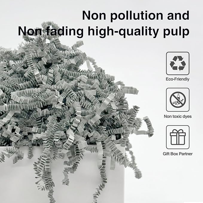 1LB Crinkle Cut Paper Shred Filler for Gift Box Bag and Basket On Holidays(Grey)