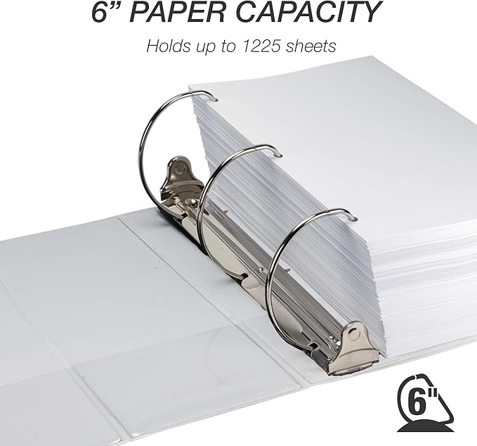 Samsill Durable 6 inch 3 Ring Binder, Locking D Ring 100% Recycled Chipboard, White, Pallet of 120 Binders in 20 Cartons