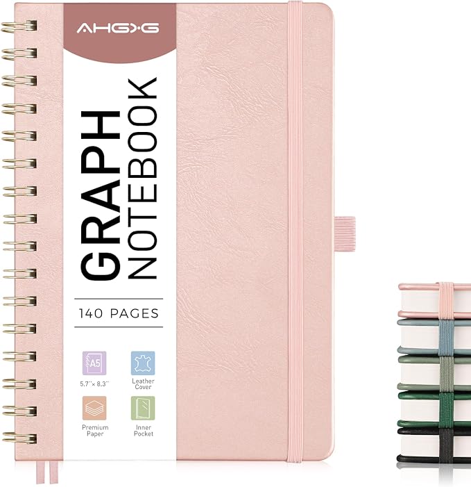 AHGXG Graph Paper Notebook, 140 Pages, A5 (5.7" x 8.3")