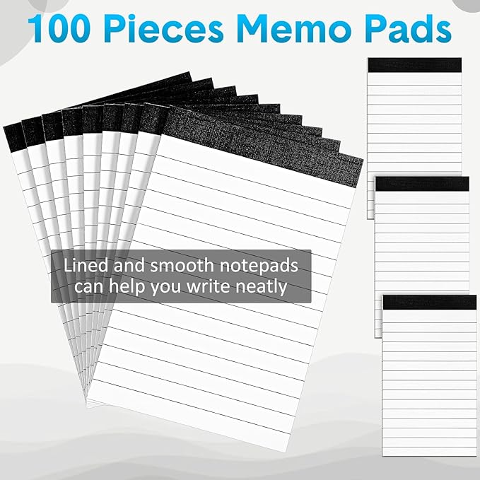 PerKoop 100 Pack Small Notepads Refills 4 x 6 Inch Lined Memo Pads 30 Sheets Mini Legal Pads Pocket Notepads for Teacher Nurse Office School Supplies