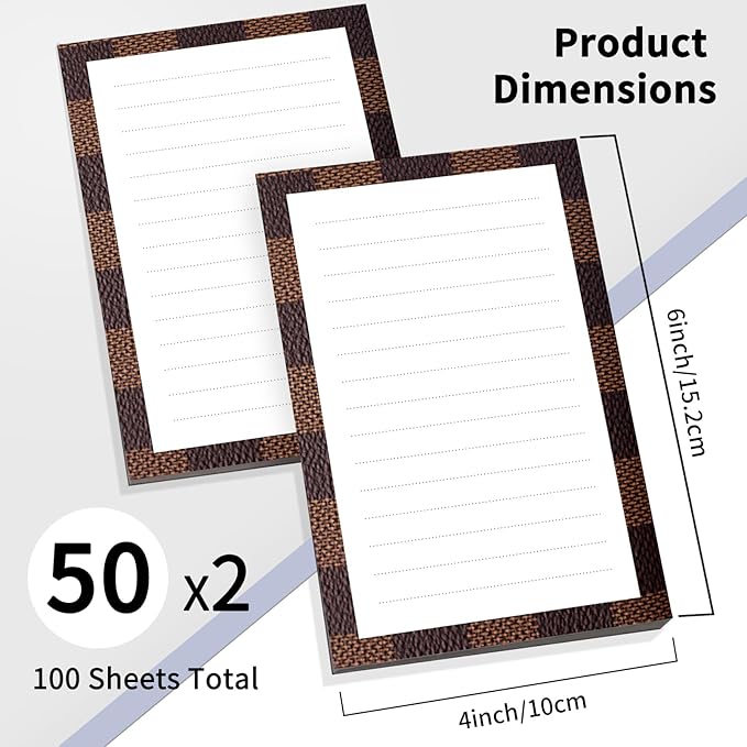2 Pack Lined Sticky Notes 4x6 in, Cute Self-Stick Notepads with Lines, Large Memo Pads Strong Adhesive for Office, Home Luxury Plaid