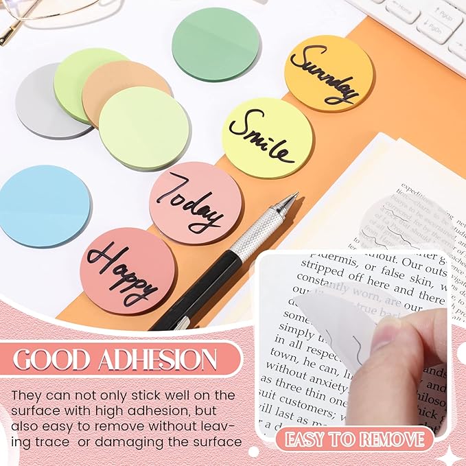 Sabary 500 Sheets Transparent Sticky Notes Round Translucent Sticky Notes Tabs Colorful Page Flags Stickers Clear Book Markers Bible Journaling Office Back to School Supplies(1.75 Inch,Bright)