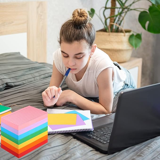 Fainne 2100 Pcs Colored Index Cards Bulk Neon Ruled Note Cards with Lines for Studying Rainbow Pad Index Notecards for Studying School Supply College Office(3 x 5 Inch,Bright Color)