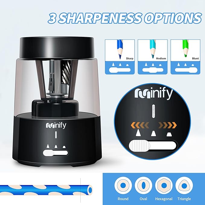 Pencil Sharpener Electric Pencil Sharpener Heavy Duty Blade Rechargeable Battery Powered Pencil Sharpeners for 6-8mm Colored Pencils Auto Stop Fast Sharpen in 3s (Black)
