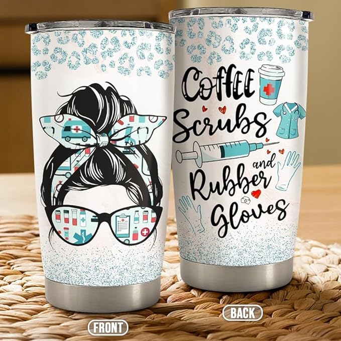 SANDJEST Nurse Tumbler 20oz Stainless Steel Insulated Coffee Travel Mug Cup for Nurses Nursing Student Female Friends Nurse Gift for Nurses Week Birthday Christmas Graduation