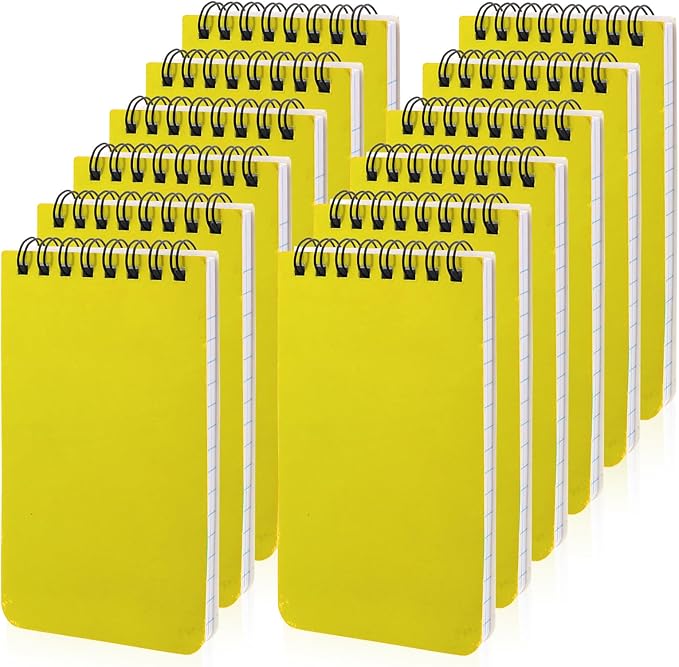 12 Pack mini Spiral Steno Pads,3x5 Inch Small Notepads, Small Pocket Notebooks, College Ruled Lined Note Pads For Kids Adults Outdoor,Home,School,Office,75 Sheets/150 Pages (Yellow)