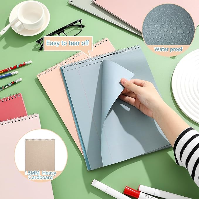gisgfim 6 Pcs Morandi Top Bound Spiral Notebooks 8.5" x 11" College Ruled Aesthetic Legal Pad Steno Pads Colored Paper Assorted Covers Wirebound Notepad for Writing School Office Supplies