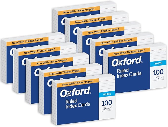 Oxford 41 Ruled Index Cards,4" x 6",White, (41),1,000 Cards(Pack of 6)