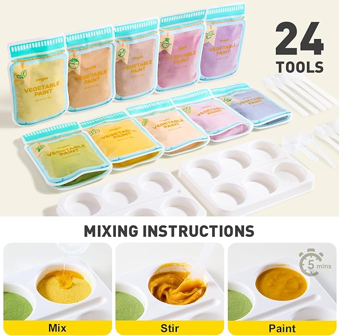 Jar Melo Washable Finger Paints Powder for Toddlers, Safe Paints for Baby's Hand and Feet, Non-Toxic Preschool Art and Craft Supplies, 10 Colors