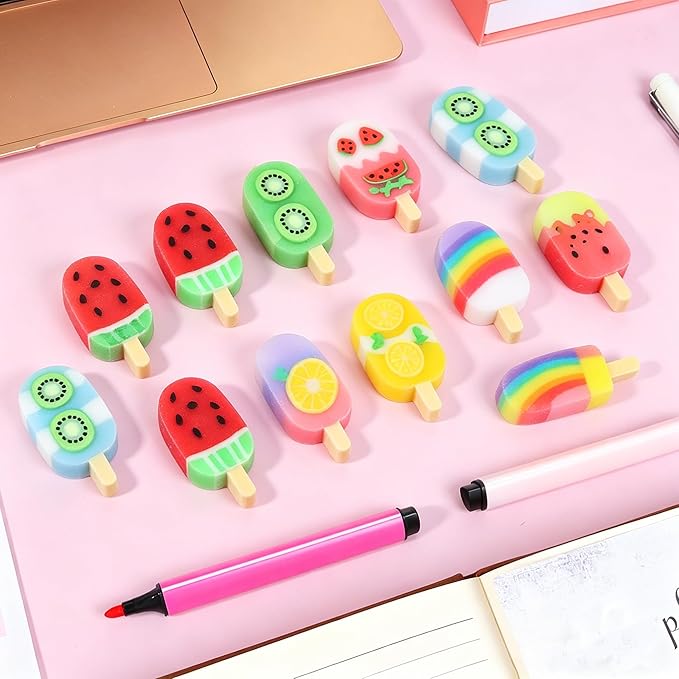 16 PCS Cute Fun ice Cream Erasers for Kids Bulk,Pencil Erasers for School, Party Favors, Classroom Prizes, Gift Bags, Birthday Goodie Bag Fillers