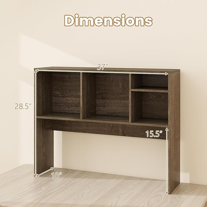 Giantex Desktop Bookshelf, Countertop Storage Hutch with 4 Shelves for Computer Desk, Dressing Tabletop Display Rack, Multipurpose Desk Hutch Storage Organizer for Home Office Dorm (Grey Oak)