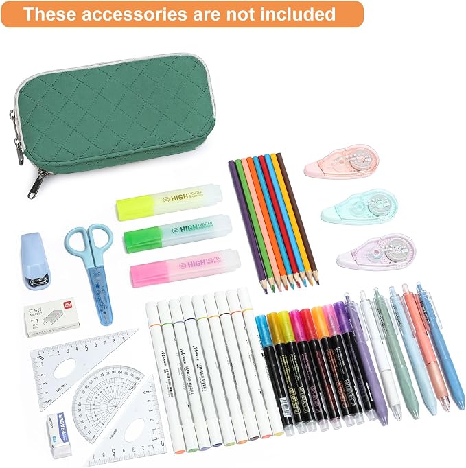 Della Gao Large Pencil Case, Big Capacity Pencil Pouch with 3 Compartments | Office Pencil Bag with Zipper, Big Pen Case for Adults (01-3ALLG)