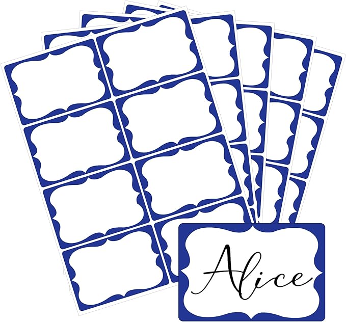 Plain Name Tags Sticker White with Blue Border 3" x 2" Sticky Name Stickers,Nametags 200 Pcs Adhesive Name Tag Labels, Stickers for Clothes,School,Office,Home,Classroom