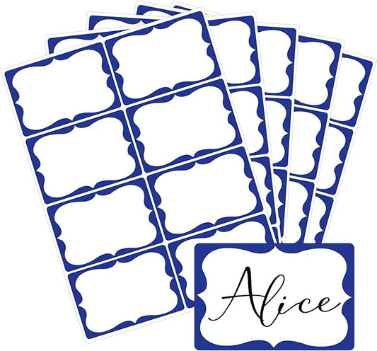 Plain Name Tags Sticker White with Blue Border 3" x 2" Sticky Name Stickers,Nametags 200 Pcs Adhesive Name Tag Labels, Stickers for Clothes,School,Office,Home,Classroom