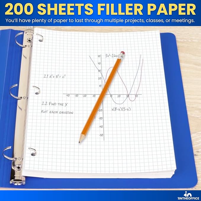1InTheOffice Graph Paper Loose Leaf, Graph Ruled Filler Paper, 8.5 x 11, 200 Sheets/Pack, White