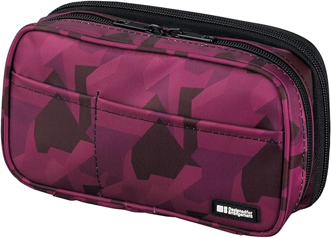 LIHIT LAB Large Capacity Double Zipper Pencil Case For School Office College, Big Capacity 6 Compartments Pencil Bag Holder Adults Teen Boys Girls, Travel Cosmetics Storage, Maroon Camo(A7555-133)
