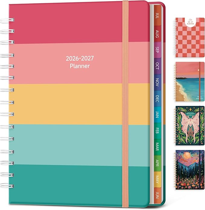 Planner 2026-2027 Monthly and Weekly Academic Planner July 2026 - June 2027, Hardcover Calendar 2026-2027 Agenda Daily Planner for Student Teacher School Office Supplies, 6" x 8.3", Happy Stripe