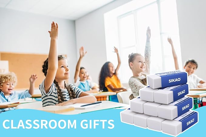 White Erasers, 60 Pack Block Pencil Erasers