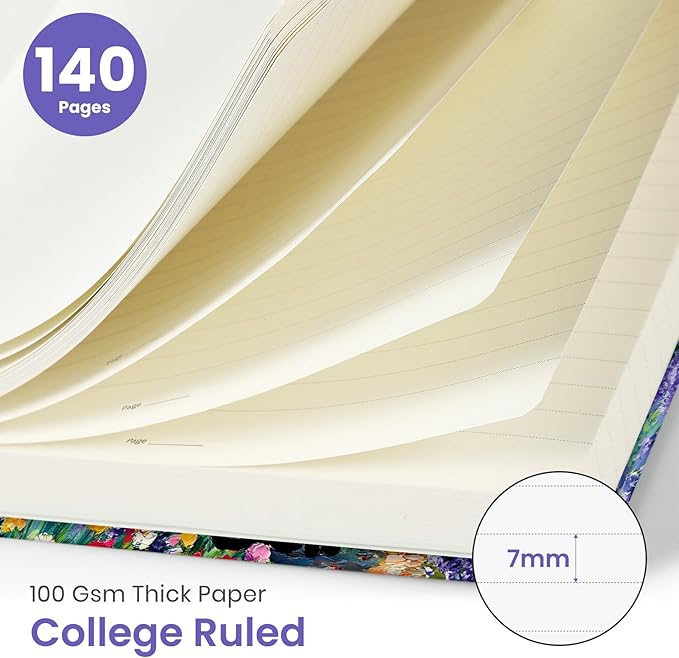 Taja Lined Spiral Journal Notebook for Women, Pretty College Ruled Notebook for Work & Note Taking, A5 Hardcover Journal for Writing, Cute Aesthetic 140 Pages, Lavender Dusk