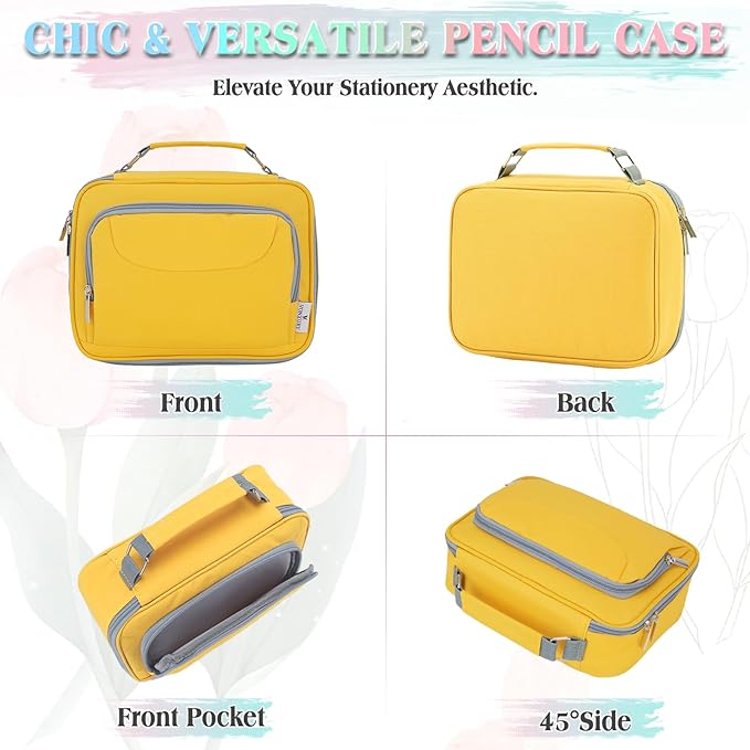 Large Pen Pencil Case,VONXURY High Capacity Art Colored Pencil Pouch Portable Stationery Organizer With 2 Detachable Layers 54 Slots Multiple Zipper Pockets for School Office College