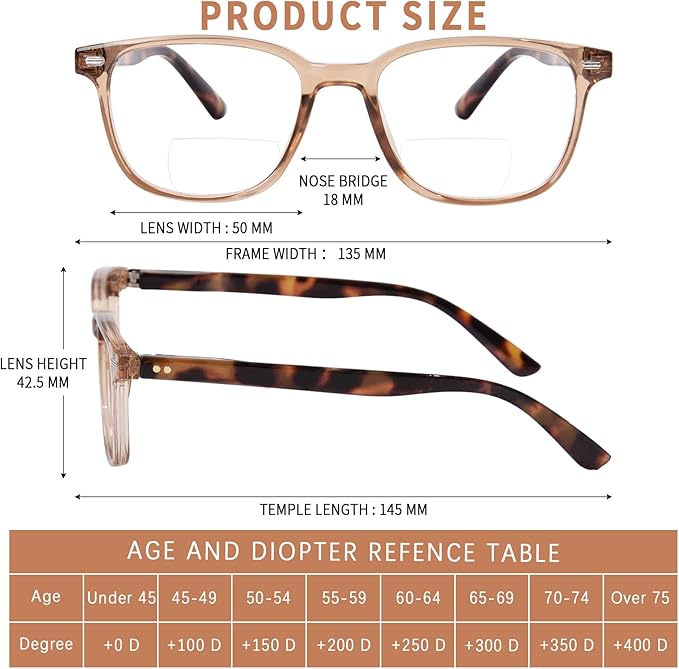 Bifocal Reading Glasses for Women, Blue Light Blocking Computer Readers with Spring Hinges, Retro Square Frame