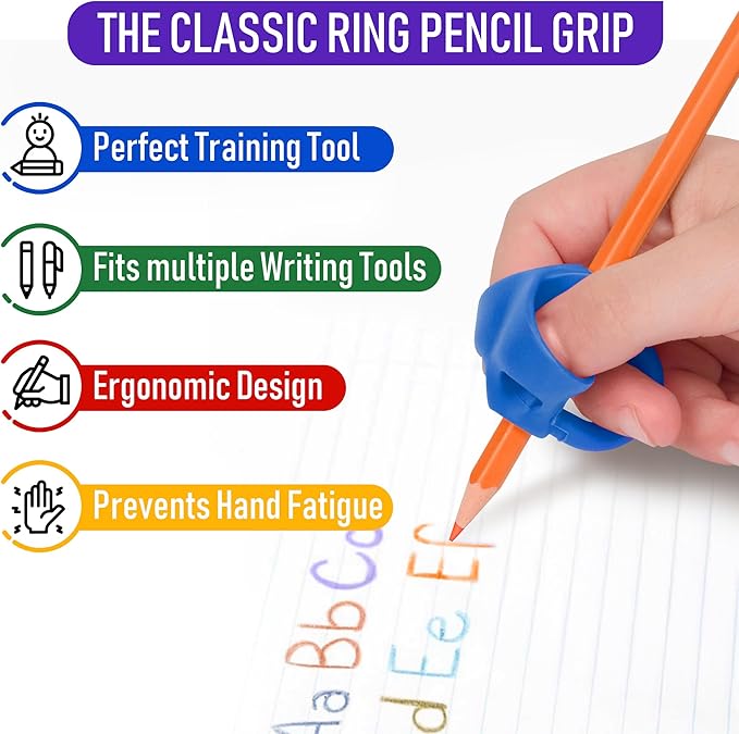 The Pencil Grip Pencil Grip The Classics Ring Grip Ergonomic Writing Aid, for Right or Left Handed Users, Assorted Colors, Pack of 6 (TPG-17306)