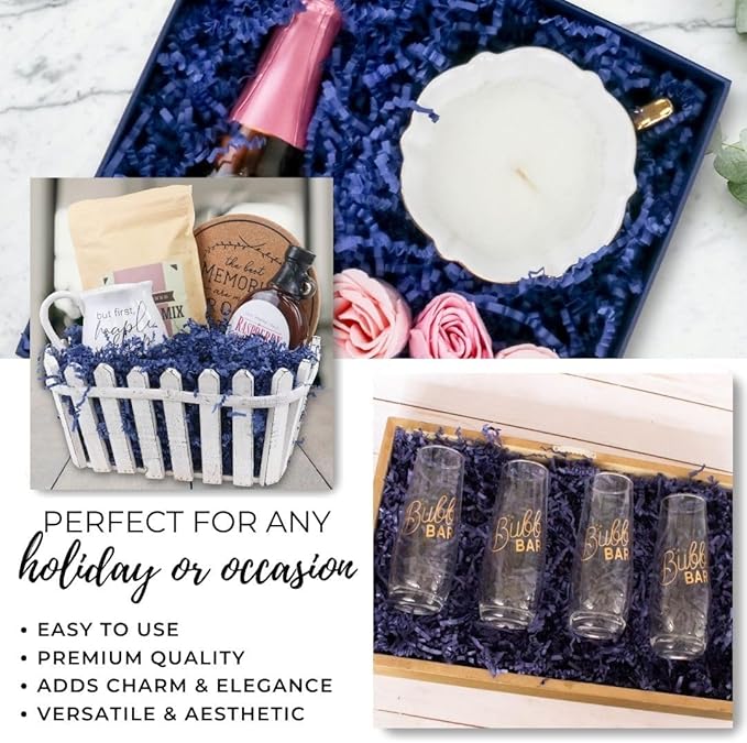 MagicWater Crinkle Cut Paper for Gift Baskets - 5LB - Navy Blue - Perfect for Shredded Paper Filler, Basket Filler, Gift Boxes, Bridesmaid Gifts, Christmas Stuffers & More – Ideal for All Occasions