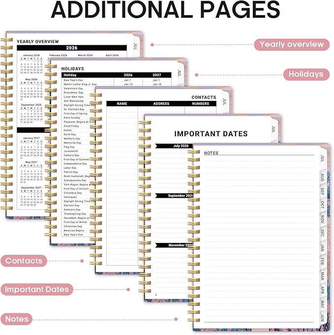 Planner 2026–2027, Academic Monthly Weekly Spiral Calendar, July 2026 – June 2027, Hardcover Agenda Notebook with Tabs, 6.3" x 8.5", Perfect for Students, Teachers, School & Daily Planning - Windmill Fields