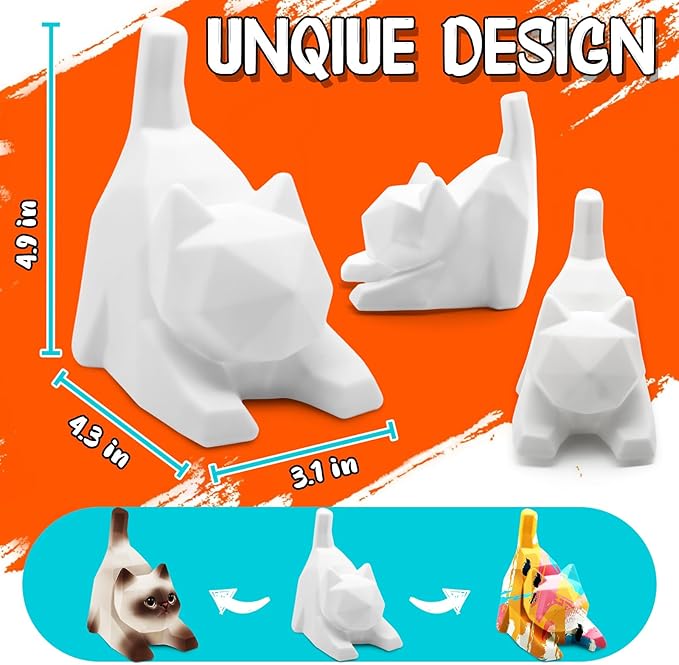 FUNZBO 4.3in Paint Your Own Cat Lamp Kit - Arts and Crafts Supplies Painting for Kids Teens, DIY Night Light Toy for Girls Boys Age 3 4 5 6 7 8 9 10 11 12 13 Birthday Gifts
