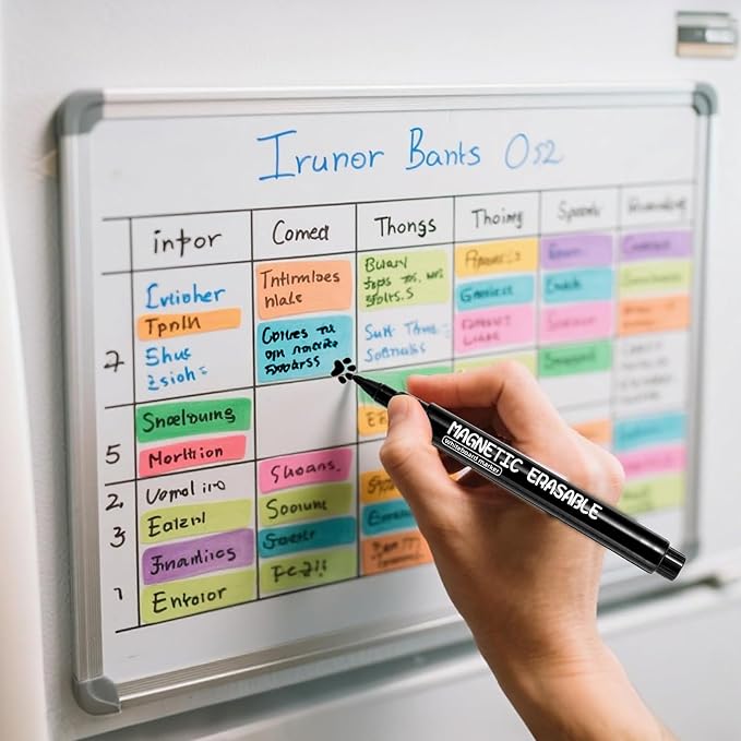 12 Pcs Dry Erase Markers, Black Magnetic Erasable Whiteboard Markers, 1 mm Fine Tip Dry Erase Marker with Eraser, Low Odor Thin Markers for Glass Whiteboards Mirrors Calendar Office