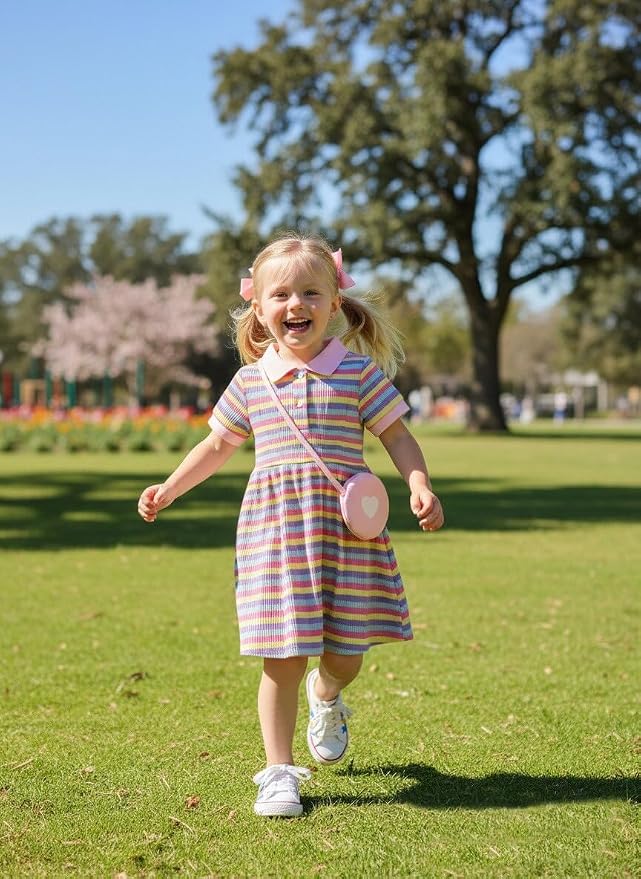 Renotemy Infant Baby Girl Dress Toddler Girls Summer Clothes School Outfits Cotton Short Sleeve Polo Dresses with Bag 12M-5T