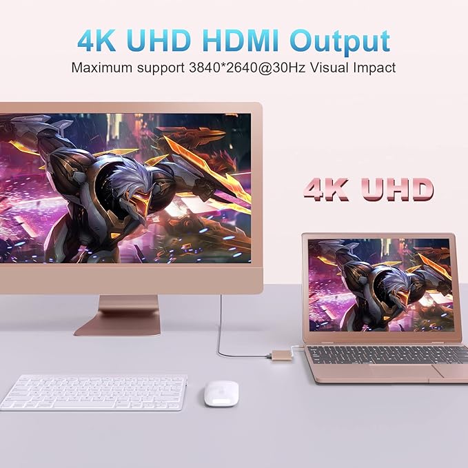 Battony Rose Gold USB C to HDTV Adapter Type-C Multiport AV Converter with 4K HDTV Output USD3.0 & USBC 100W Fasting Charging Compatible for MacBook/Mac Pro Air iPad Pro and More USB-C Port Device