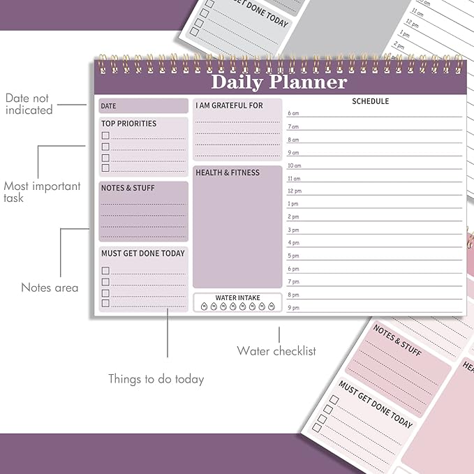 8 Pack To Do List Notepad 25 Page Undated Daily Planner Notepad To Do List Notebook Spiral Waterproof with Task Checklist for Home Office School Supplie Schedule Work(9.45 x 6.5 Inch,Stylish Color)