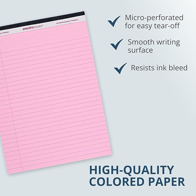 ROARING SPRING Enviroshades Pink Legal Pads, 12 Pack, Legal Ruled Recycled Colored Writing Note Pads, 8.5" x 11", 50 Sheets, Perforated Paper, Made in USA, Memo Pad For School & Office